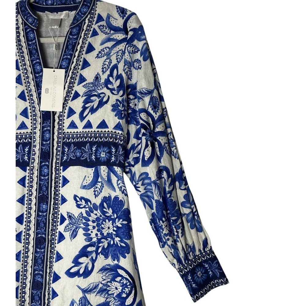 New Caroline Constas Maxi Dress Women's Small Linen Blend Resort Luxury Beach - Picture 8 of 11